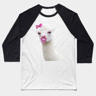 Baby Alpaca or Llama with pink pacifier Baseball T-Shirt